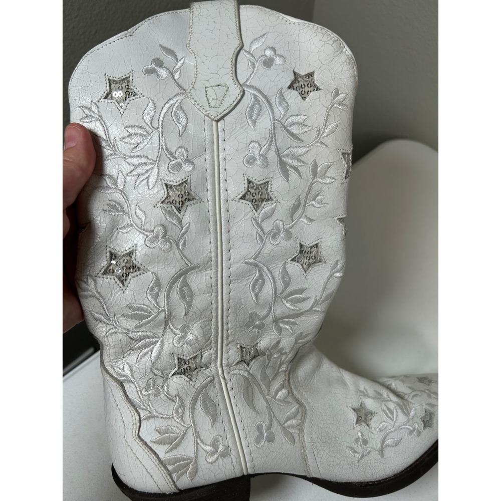Laredo Cowgirl Boots Ladies 9.5 White Floral Star Sequin Western 52111 Cowboy - Picture 5 of 9